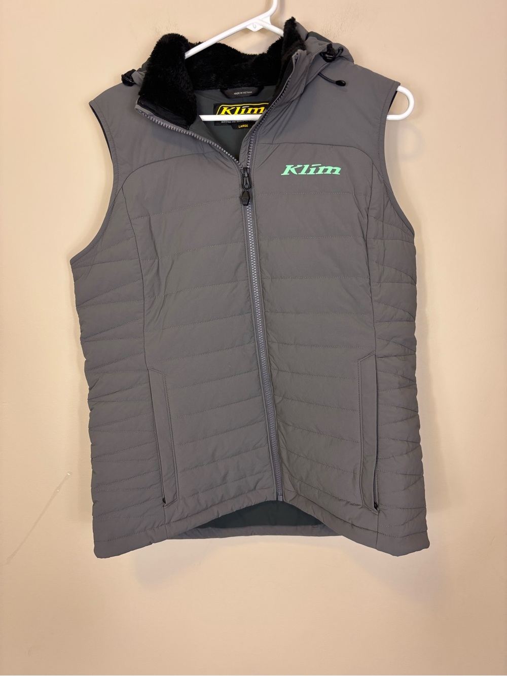 Klim Hooded Quilted Gray Vest with Mint Logo Women’s Large
